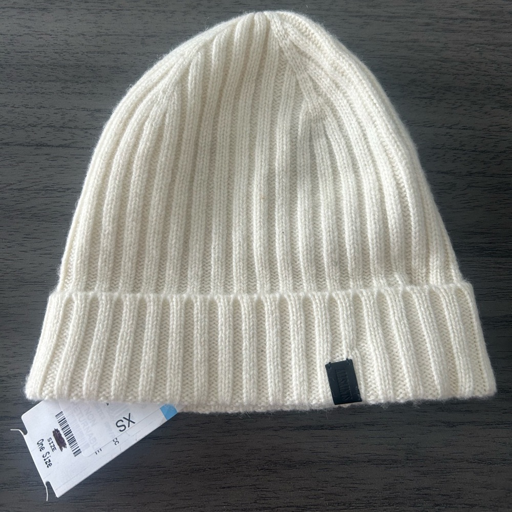 New All Saints Ribbed Chalk White Lonnie Beanie - 100% Wool